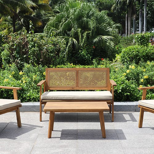 Salon de jardin 4 places en bois d'acacia coussins coloris naturel - Pattaya