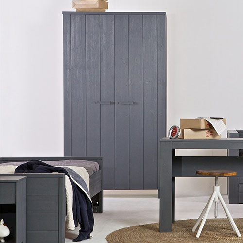 Table de chevet en pin, gris anthracite - Dennis
