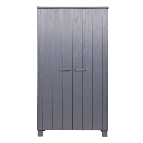 Armoire 2 portes en pin massif gris anthracite - Dennis
