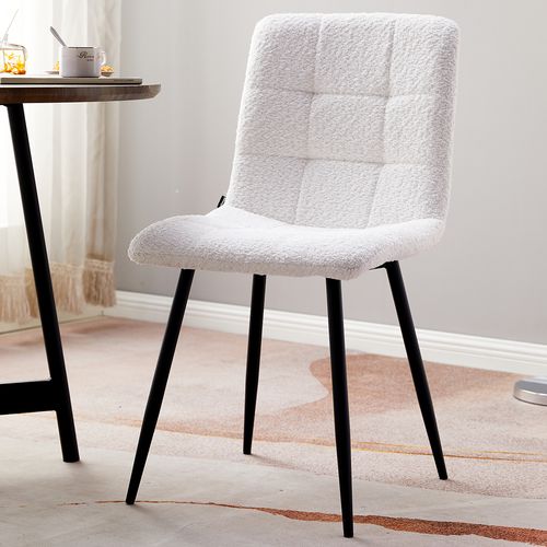 Lot de 2 chaises de salle à manger en tissu bouclette beige, piètement noir - Iggy