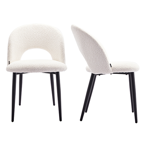 Lot de 2 chaises de salle à manger en tissu bouclette beige, piètement noir - Moss