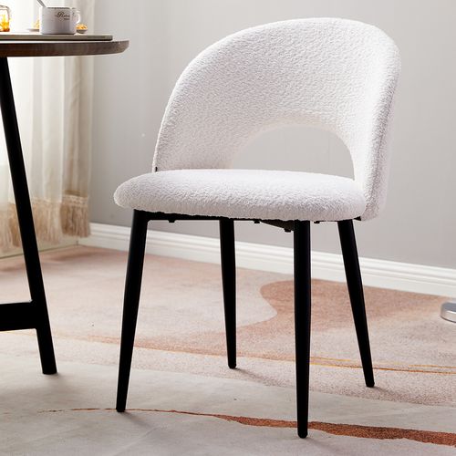 Lot de 2 chaises en tissu bouclette beige, piètement noir - Moss