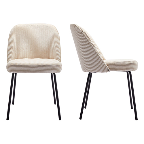 Lot de 2 chaises de salle à manger en velours côtelé beige, piètement noir - Olden