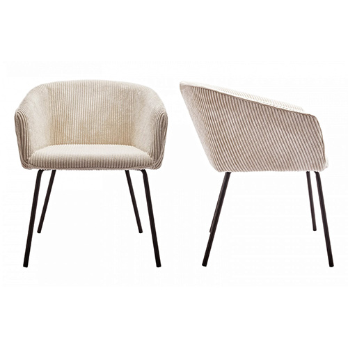 Lot de 2 fauteuils de table en velours côtelé beige, piètement noir - Swann