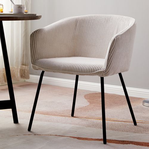 Lot de 2 fauteuils de table en velours côtelé beige, piètement noir - Swann