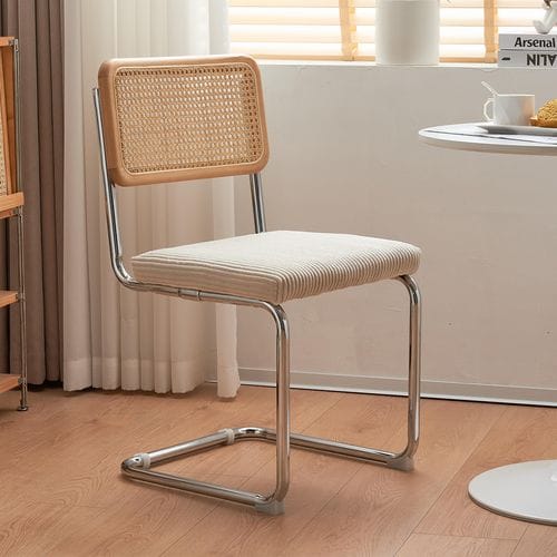 Lot de 2 chaises en rotin, velours côtelé beige et métal chromé - Muse