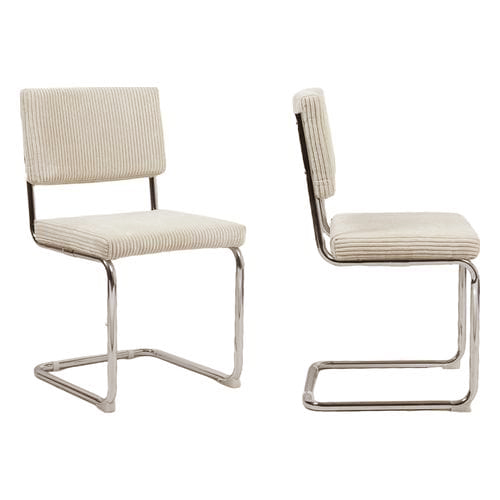 Lot de 2 chaises en velours côtelé beige et métal chromé - Dulce