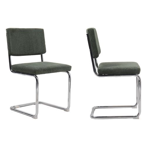 Lot de 2 chaises en velours côtelé vert et métal chromé - Dulce