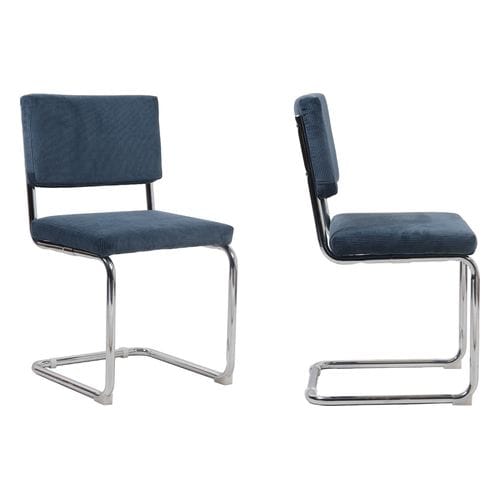 Lot de 2 chaises en velours côtelé bleu et métal chromé - Dulce