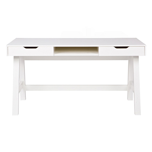 Bureau en pin blanc et piètement en tréteaux - Nikki