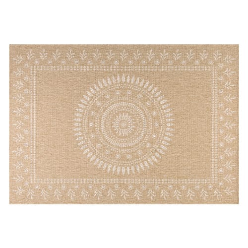 Tapis aspect Jute naturel avec motif blanc 200x290 - Isaura