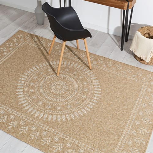 Tapis aspect Jute naturel avec motif blanc 200x290 - Isaura