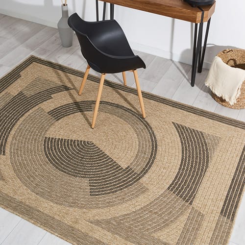 Tapis aspect Jute naturel avec motifs noir 160x230 - Noa