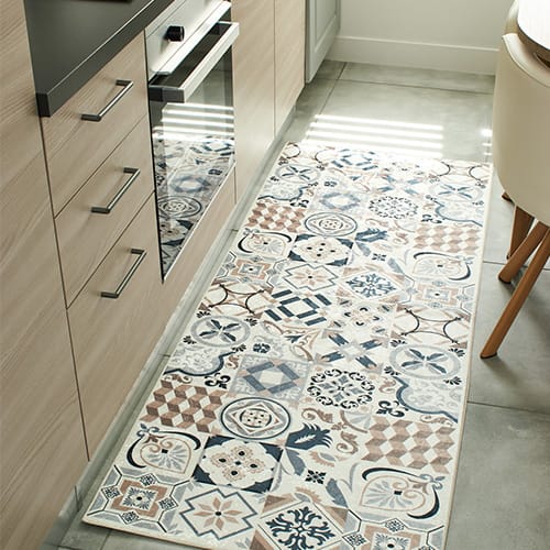 Tapis de cuisine carreaux de ciment marron Marron 70x180 - Campeche