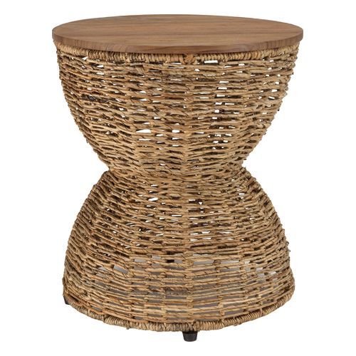 Tabouret beige assise en teck recyclé - Sixtine