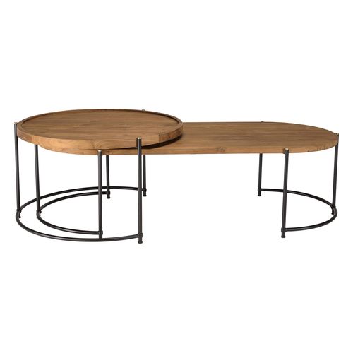 Set de 2 tables basses ovale et ronde en de teck recyclé - Sixtine