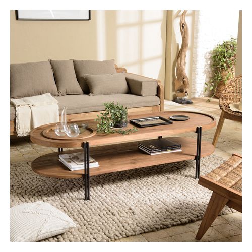 Table basse ovale 2 niveaux plateau amovible SIXTINE