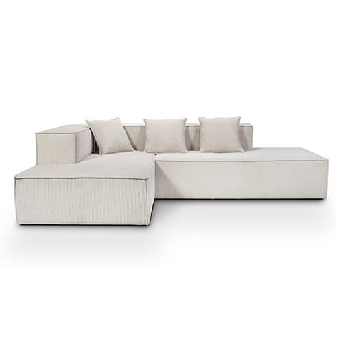 Canapé d'angle 4 places en velours côtelé beige - Fabriqué en France - Elena
