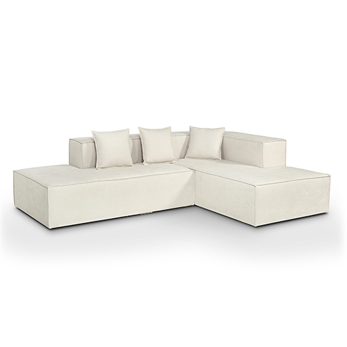 Canapé d'angle 4 places en tissu chenille beige - Fabriqué en France - Elena