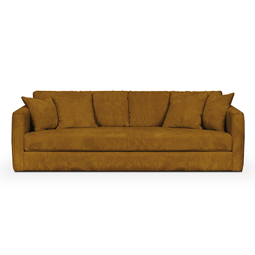 Canapé 3 places avec 4 coussins déco en velours côtelé jaune moutarde - Denver