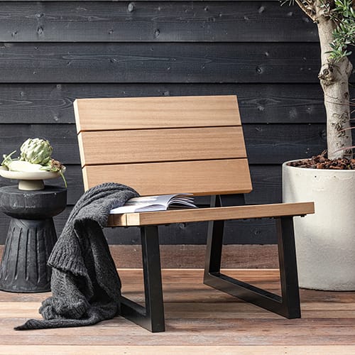 Banc de jardin en bois africain et métal noir KOBY - Bois FSC