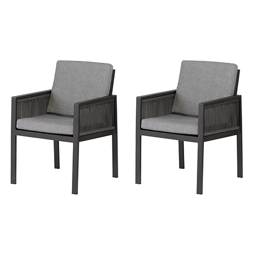 Lot de 2 chaises de jardin en cordage et aluminium gris anthracite - Sydney