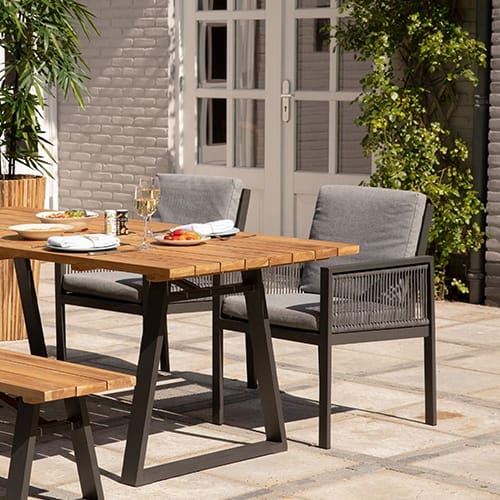 Lot de 2 chaises de jardin en cordage et aluminium gris anthracite - Sydney