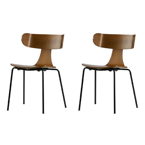 Lot de 2 chaises en bois de frêne marron piètement en métal - Form