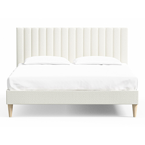 Lit adulte 160x200 en tissu bouclé écru avec tête de lit matelassée - Eliot