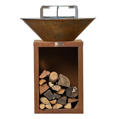 Brasero de jardin 50x50 avec plaque diamètre 80 cm - acier Corten patiné - Brasero Fire
