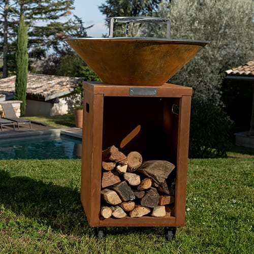 Brasero de jardin 50x50 avec plaque diamètre 80 cm - acier Corten patiné - Brasero Fire