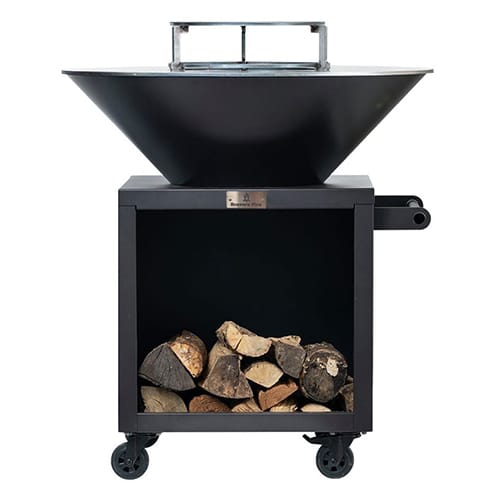 Brasero de jardin 65x65 à roulettes avec plaque XL diamètre 98 cm - acier Noir - Brasero Fire