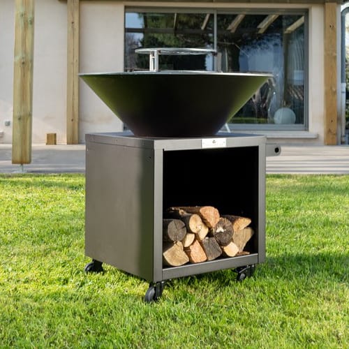 Brasero de jardin 65x65 à roulettes avec plaque XL diamètre 98 cm - acier Noir - Brasero Fire