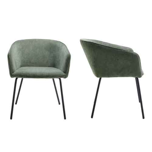 Lot de 2 fauteuils de table en velours côtelé vert, piètement noir - Swann