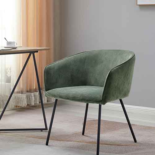 Lot de 2 fauteuils de table en velours côtelé vert, piètement noir - Swann