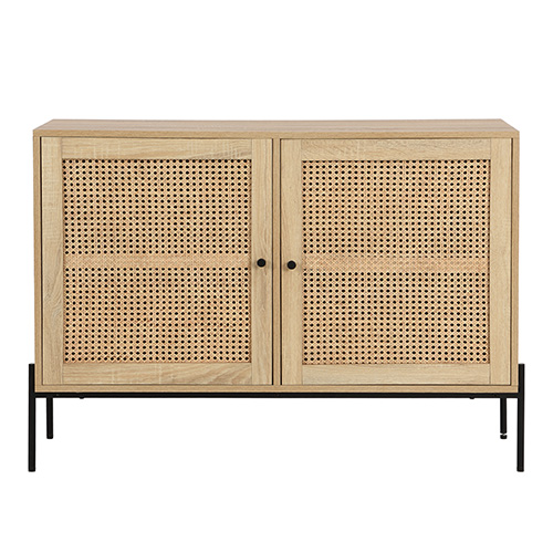 Buffet 2 portes en cannage naturel et effet chêne 110 cm - Iris