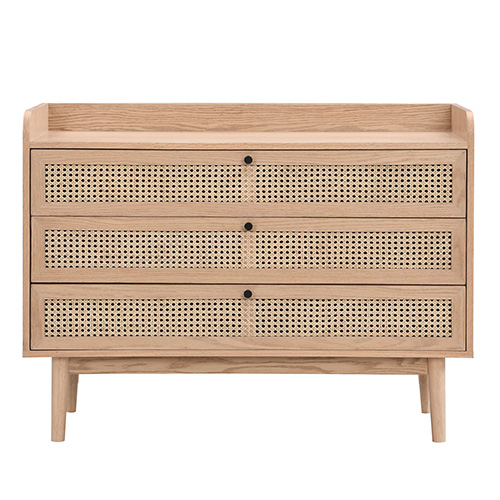 Commode 3 tiroirs en cannage naturel et placage chêne 105 cm - Eden