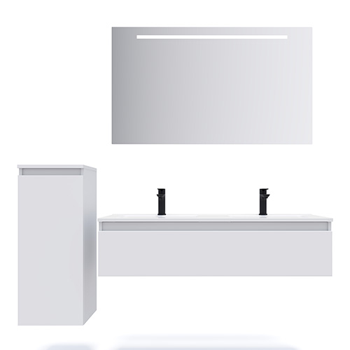 Meuble de salle de bain suspendu double vasque intégrée 120cm 1 tiroir Blanc + miroir - Rivage