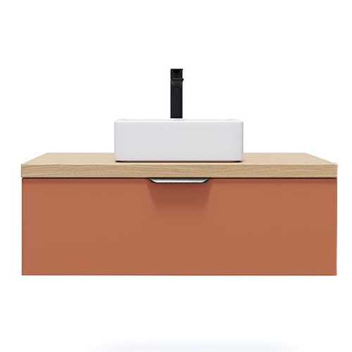 Meuble de salle de bain suspendu vasque à poser 90cm 1 tiroir Terracotta - Soho
