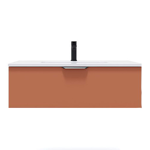 Meuble de salle de bain suspendu vasque intégrée 90cm 1 tiroir Terracotta - Soho