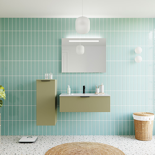 Meuble de salle de bains 90 cm Olive - 1 tiroir - simple vasque + miroir - Loft