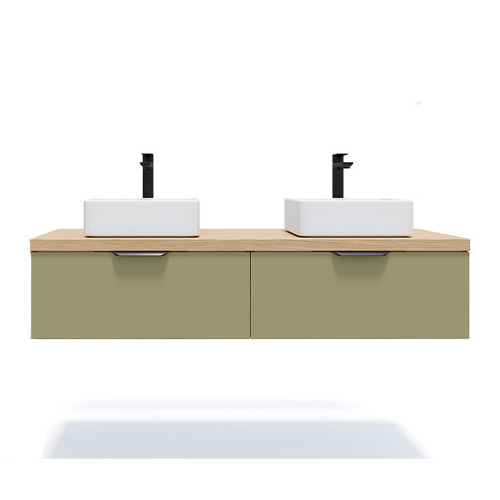 Meuble de salle de bains 140 cm Olive - 2 tiroirs - 2 vasques carrées - Loft