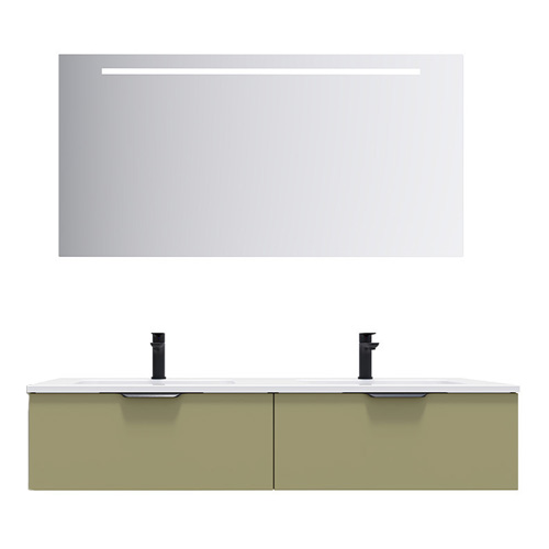 Meuble de salle de bains 140 cm Olive - 2 tiroirs - double vasque + miroir - Loft