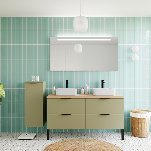 Meuble de salle de bains 140 cm Olive - 4 tiroirs - 2 vasques carrées - Loft