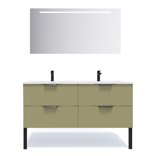 Meuble de salle de bains 140 cm Olive - 4 tiroirs - double vasque + miroir - Loft