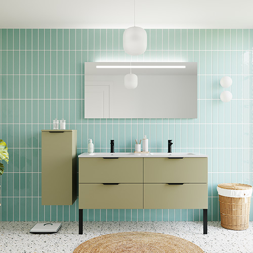 Meuble de salle de bains 140 cm Olive - 4 tiroirs - double vasque + miroir - Loft