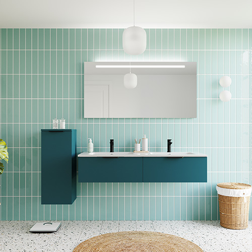 Meuble de salle de bains 140 cm Tropical - 2 tiroirs - double vasque + miroir - Loft