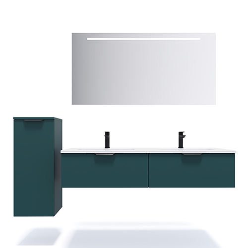 Meuble de salle de bains 140 cm Tropical - 2 tiroirs - double vasque + miroir + demi-colonne ouverture à gauche - Loft