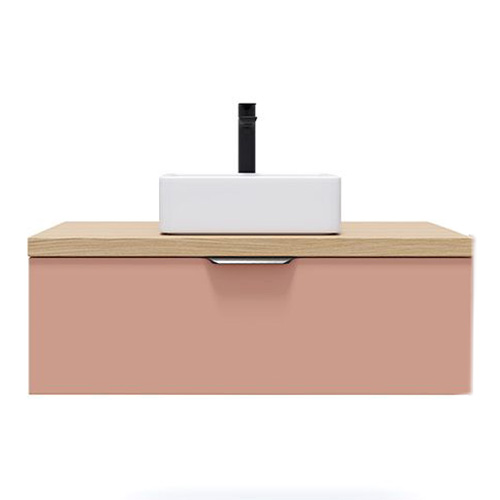 Meuble de salle de bains 90 cm Abricot - 1 tiroir - vasque carrée - Loft