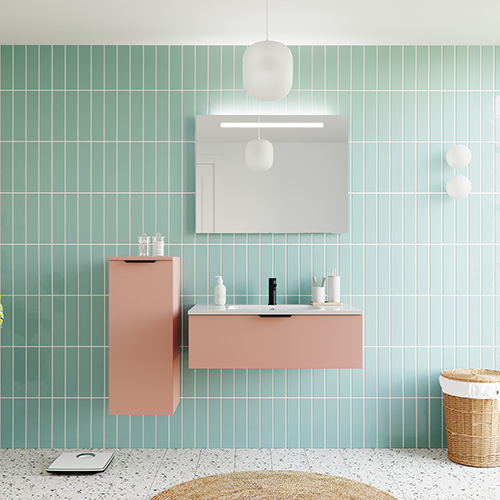 Meuble de salle de bains 90 cm Abricot - 1 tiroir - simple vasque - Loft